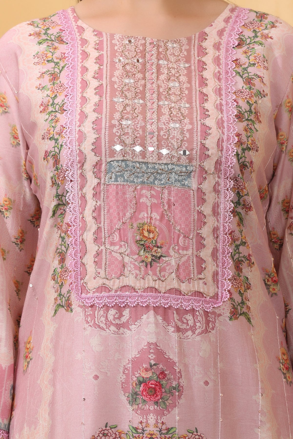 Pink Printed Silk Blend Salwar Kurta Dupatta Set