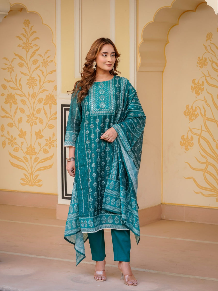 House of Sdaa Emerald Green Printed Kurta Set HSDAASKBC000002