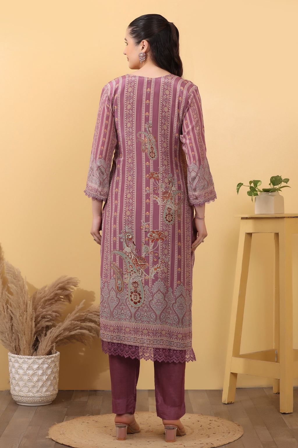 Mauve Printed Premium Suit Set with Dupatta - HSDAASKAR000021