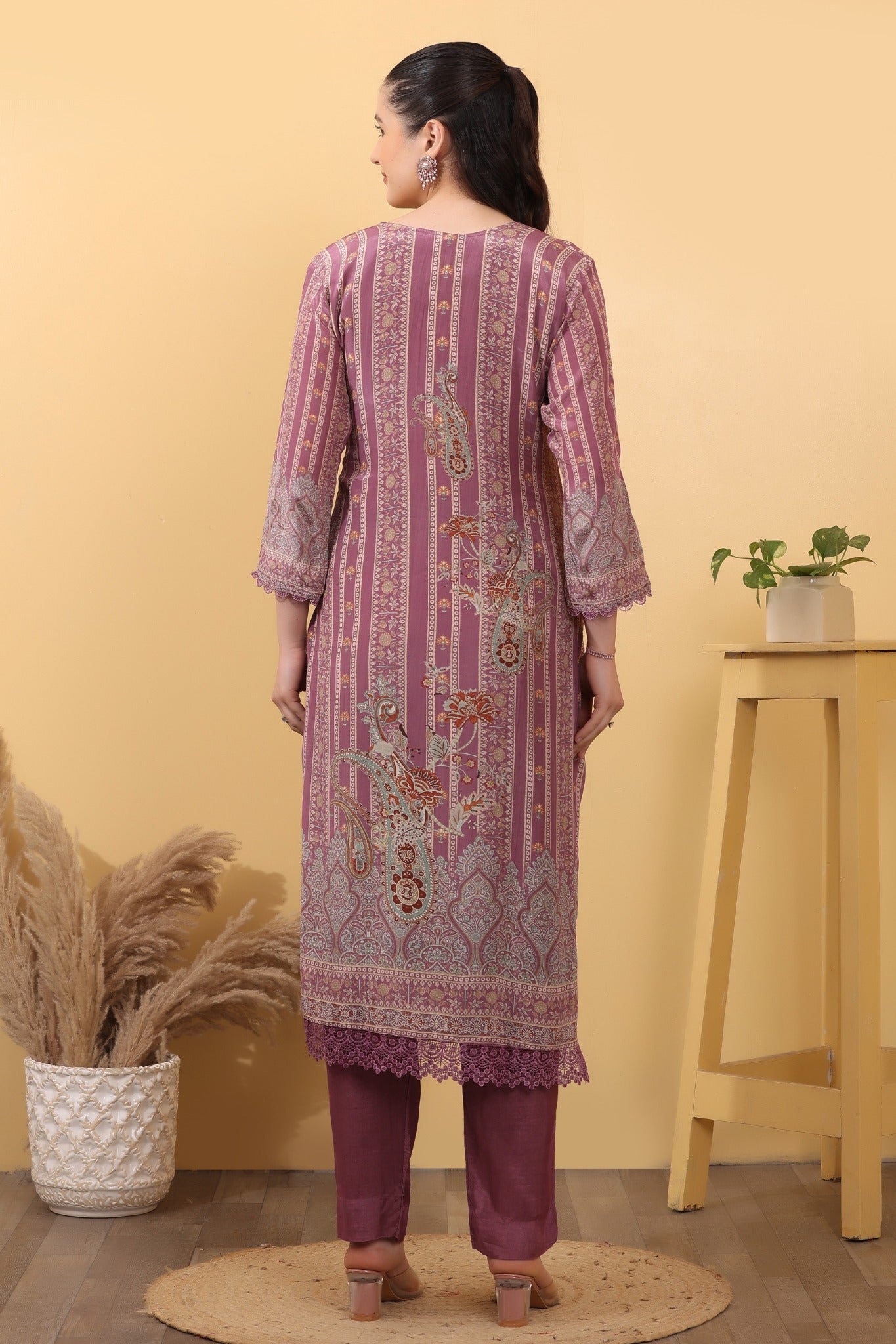 Mauve Printed Premium Suit Set with Dupatta - HSDAASKAR000021
