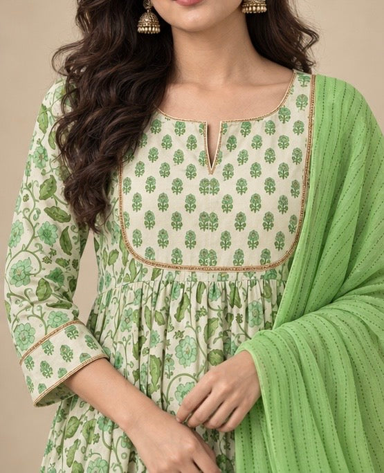 Green Printed Cotton SKD Set