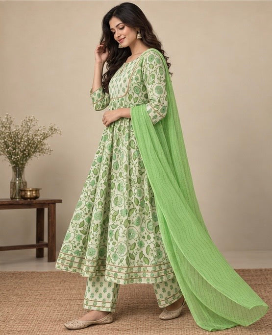 Green Printed Cotton SKD Set