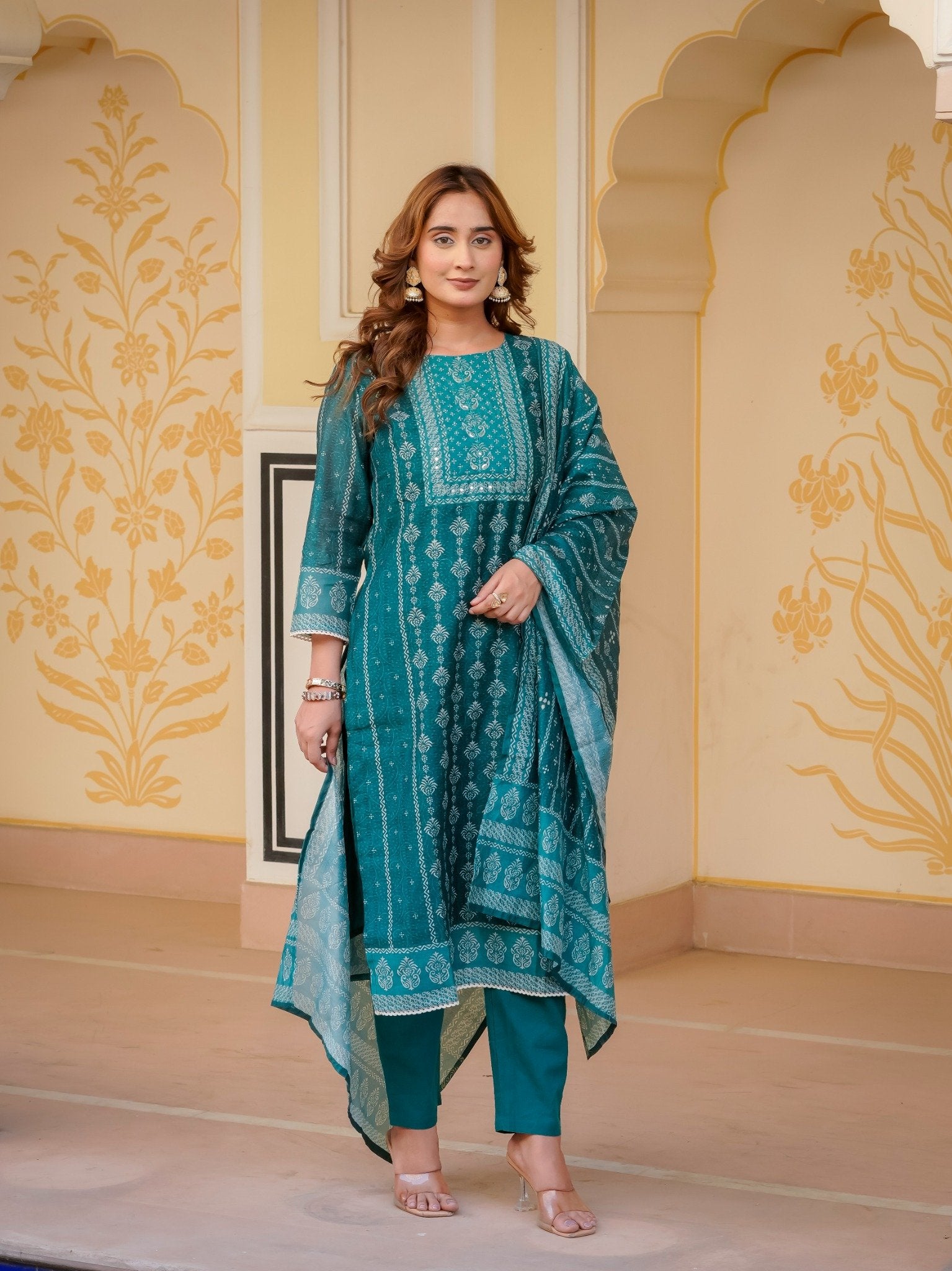 House of Sdaa Emerald Green Printed Kurta Set HSDAASKBC000002