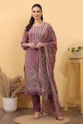 Mauve Printed Premium Suit Set with Dupatta
