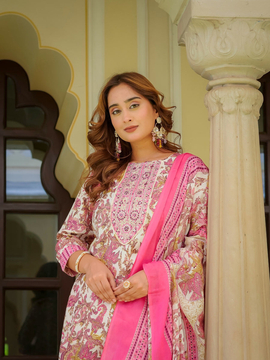 Pink Floral Printed Kurta Set, HSDAASKMLSK000001