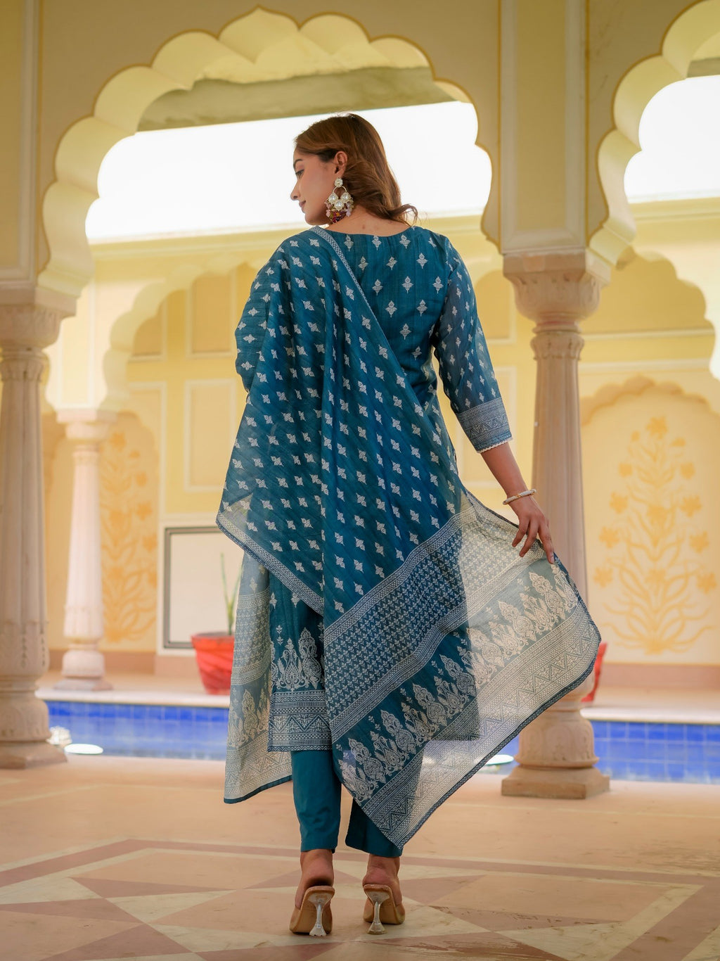 House of Sdaa Teal Blue Printed Kurta Set, HSDAASKBC000008