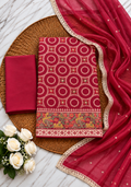 Maroon Jacquard Silk Unstitched Suit Material with Dupatta