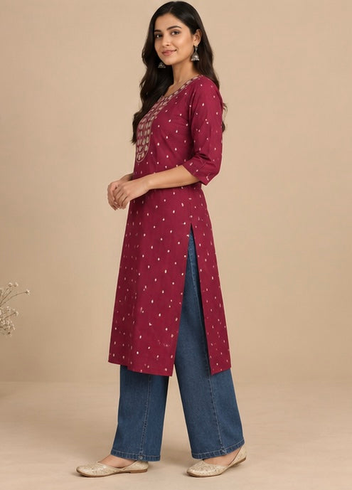 Red Printed Cotton Blend Kurta for Women