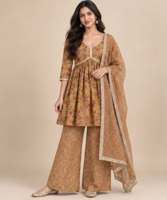 Mustard Printed Cotton SKD Set