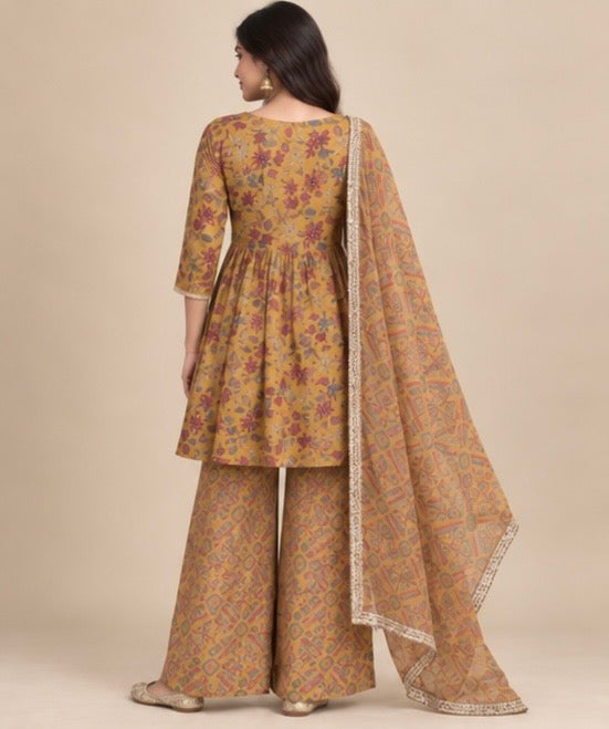 Mustard Printed Cotton SKD Set