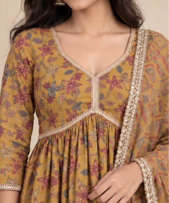 Mustard Printed Cotton SKD Set