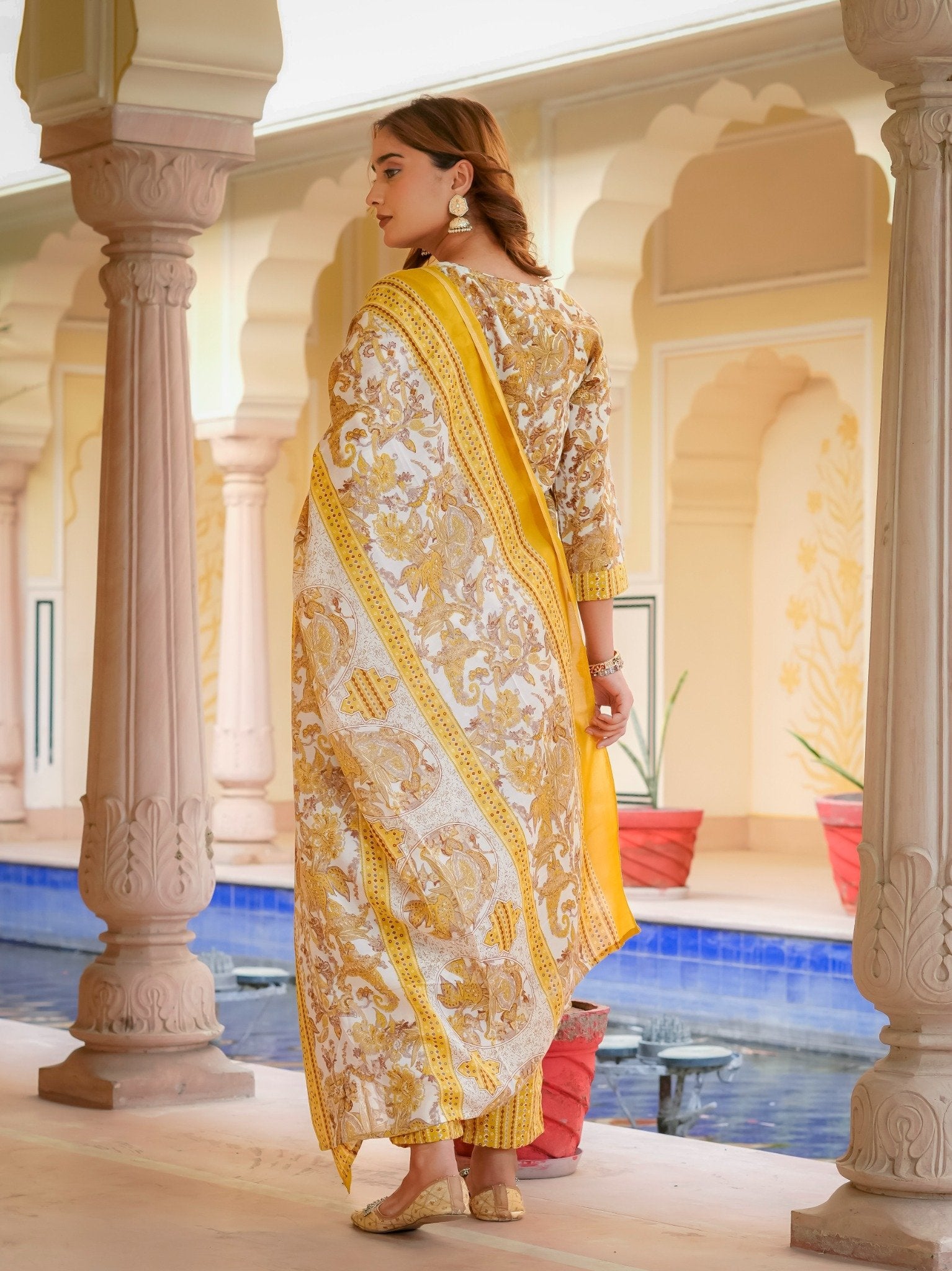 House of Sdaa Mustard Floral Printed Kurta Set,  HSDAASKMLSK000002