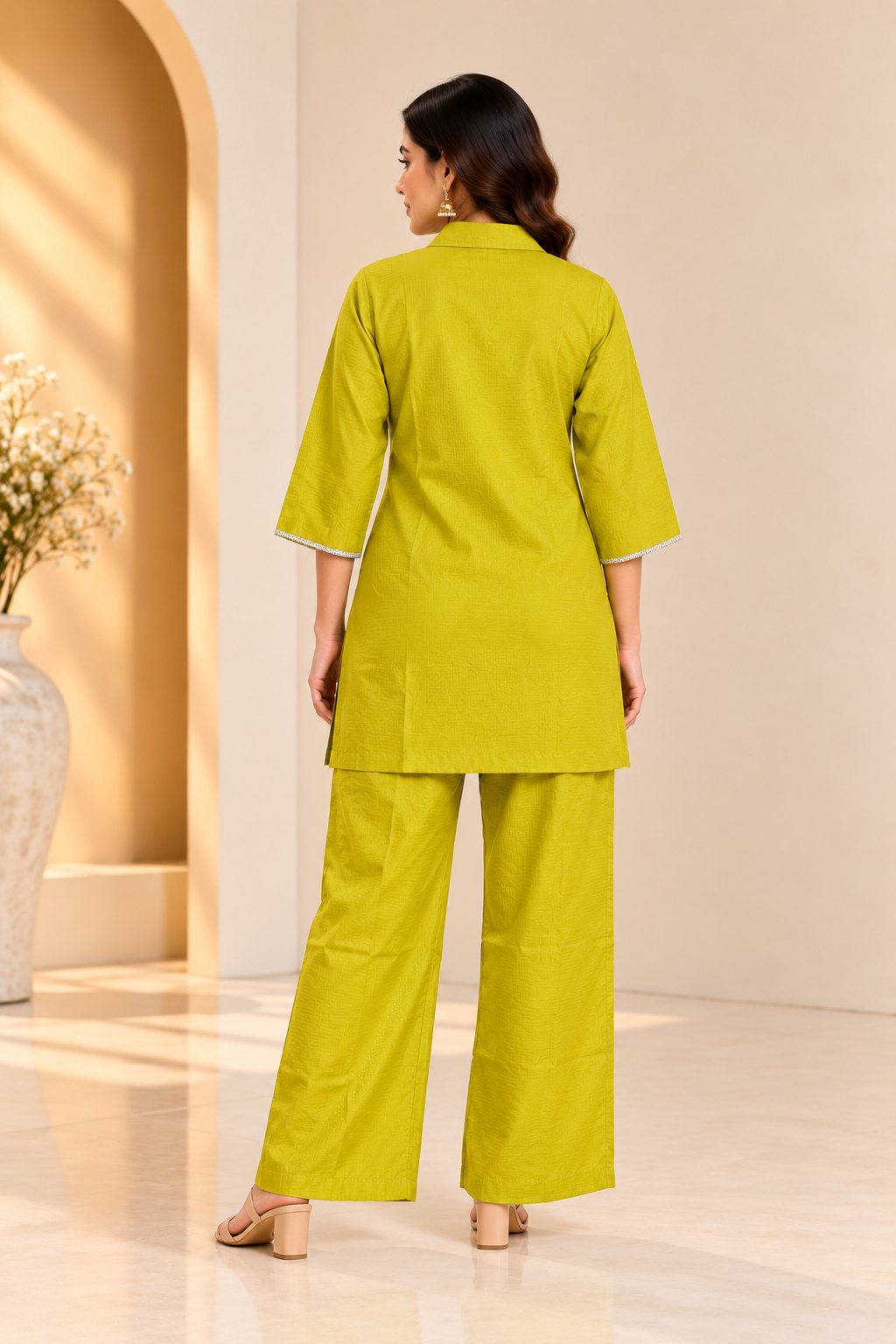 Yellow Silk Blend Embellished Co-Ord Set for Women