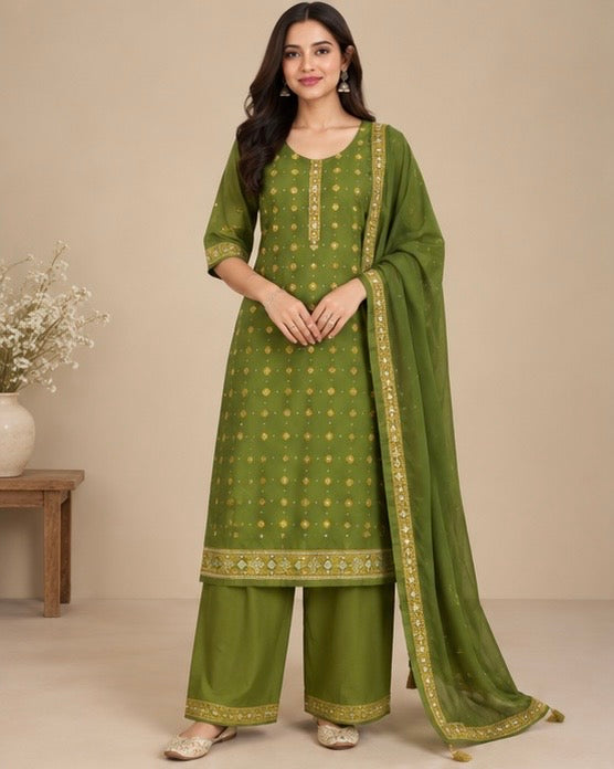 Printed Silk Blend Salwar Suit Set for Women
