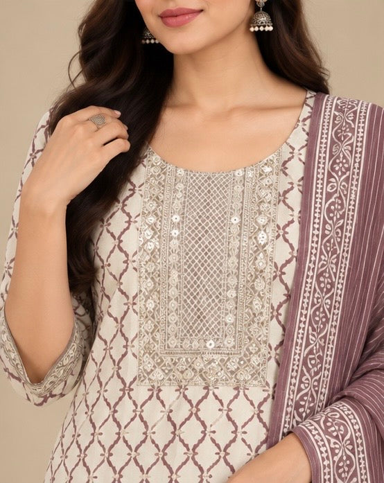 Printed Silk Blend Salwar Suit Set for Women
