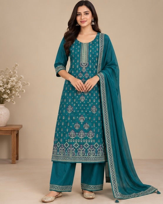 Printed Silk Blend Salwar Suit Set for Women
