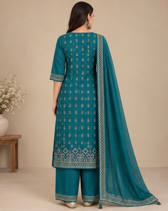 Printed Silk Blend Salwar Suit Set for Women