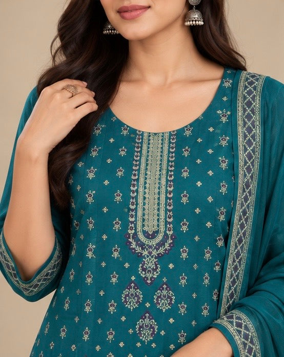 Printed Silk Blend Salwar Suit Set for Women