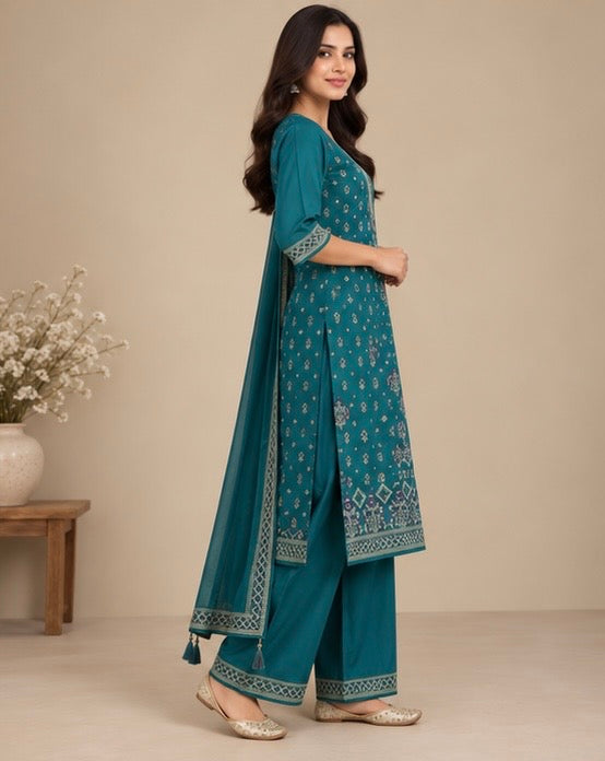 Printed Silk Blend Salwar Suit Set for Women
