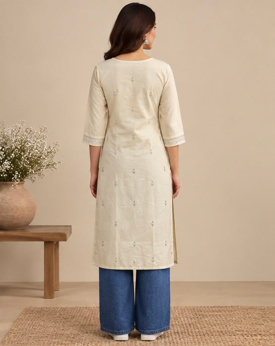 Embroidered Silk Blend Kurta for Women