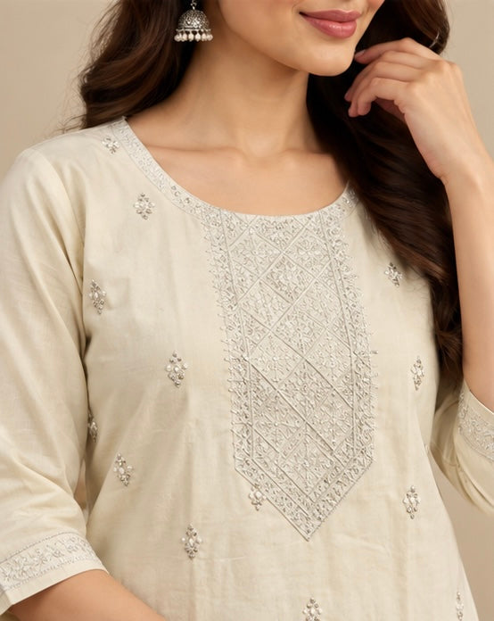 Embroidered Silk Blend Kurta for Women