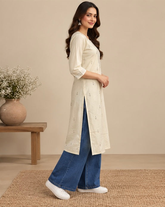 Embroidered Silk Blend Kurta for Women