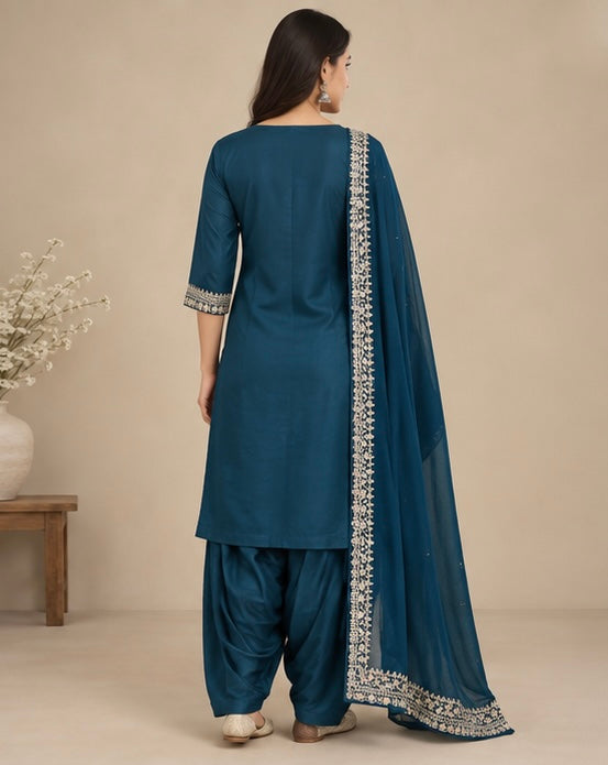 Embroidered Silk Blend Salwar Suit Set for Women