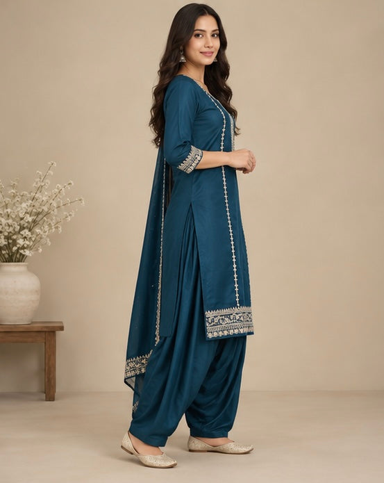 Embroidered Silk Blend Salwar Suit Set for Women