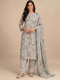 Grey Floral Cotton Suit Set for Women