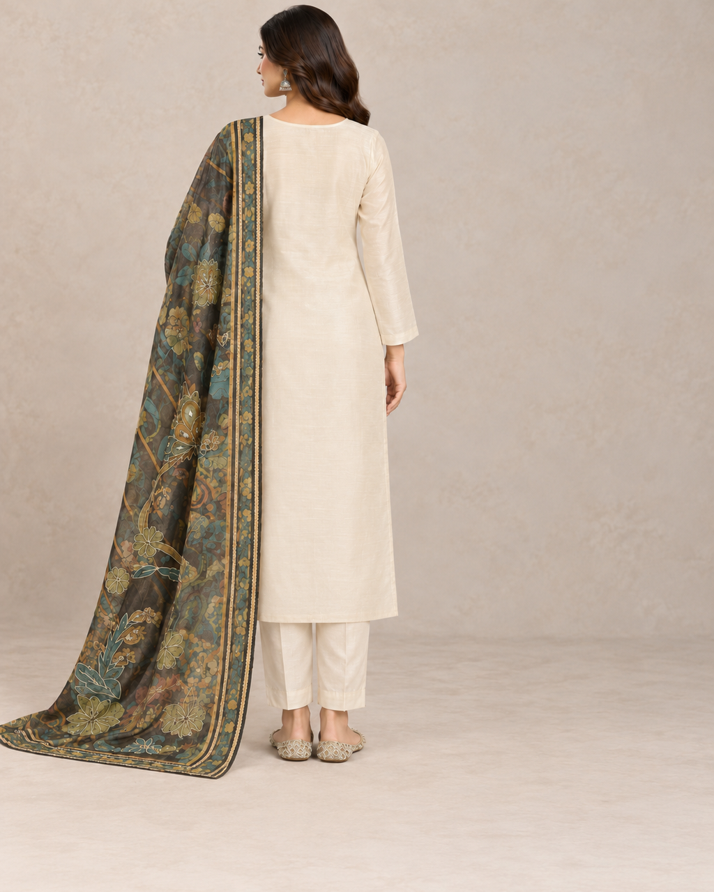 Ivory Tissue Silk Unstitched Suit Set for Women