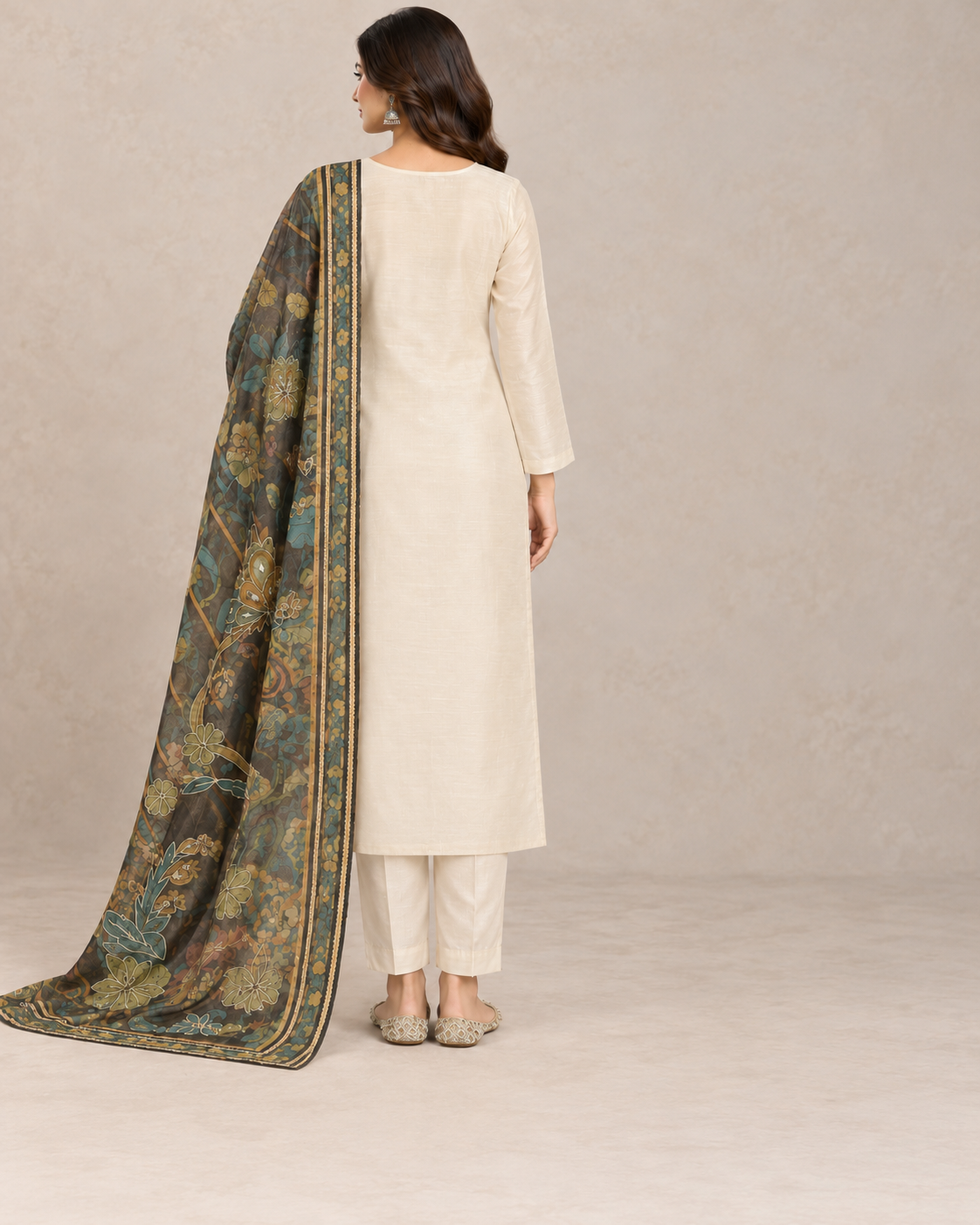 Ivory Tissue Silk Unstitched Suit Set for Women