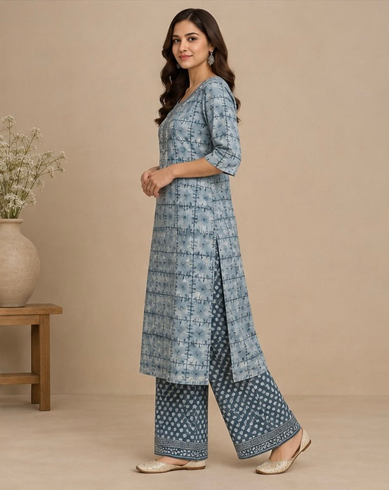 Printed Silk Blend Kurta Pant Set for Women