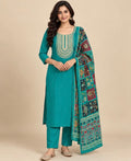Green Embroidered Silk Blend SKD Set