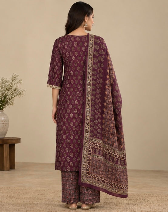 Printed Cotton Salwar Suit Set for Women