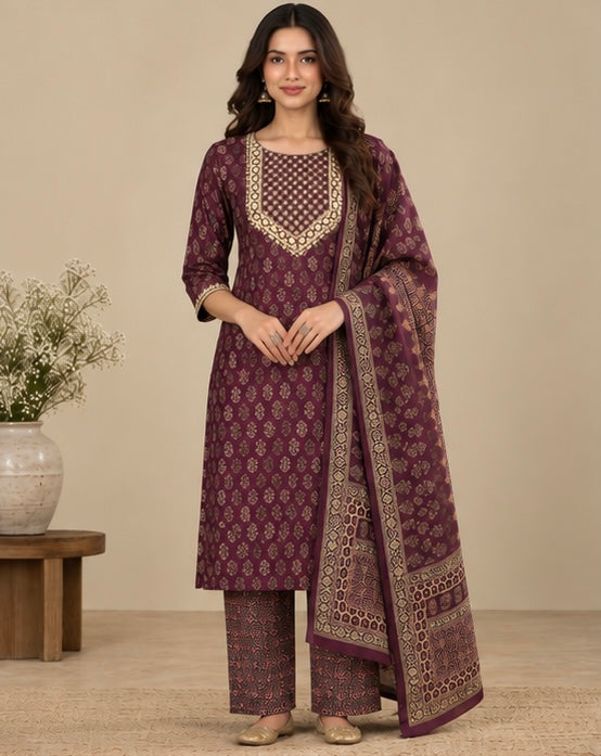 Printed Cotton Salwar Suit Set for Women