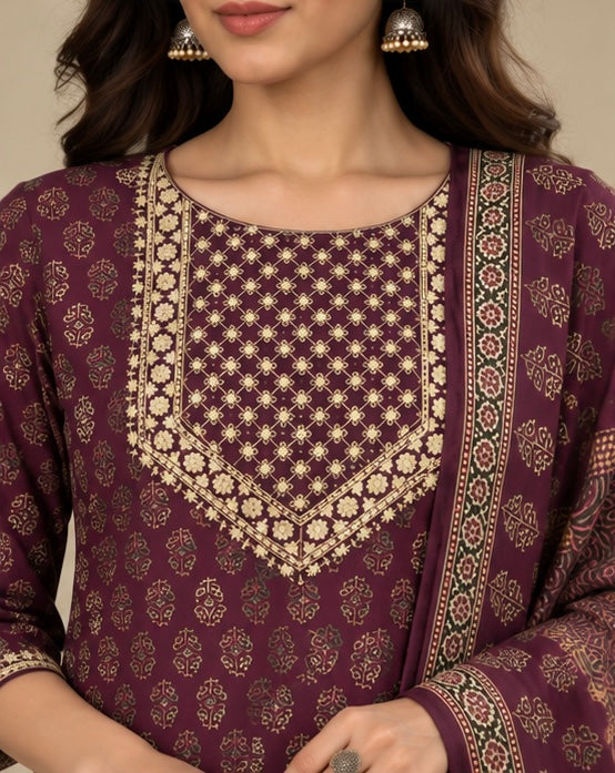 Printed Cotton Salwar Suit Set for Women