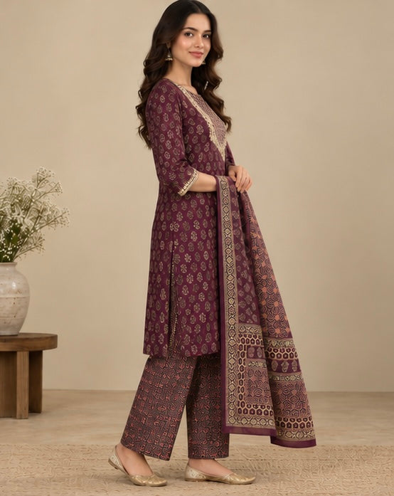 Printed Cotton Salwar Suit Set for Women