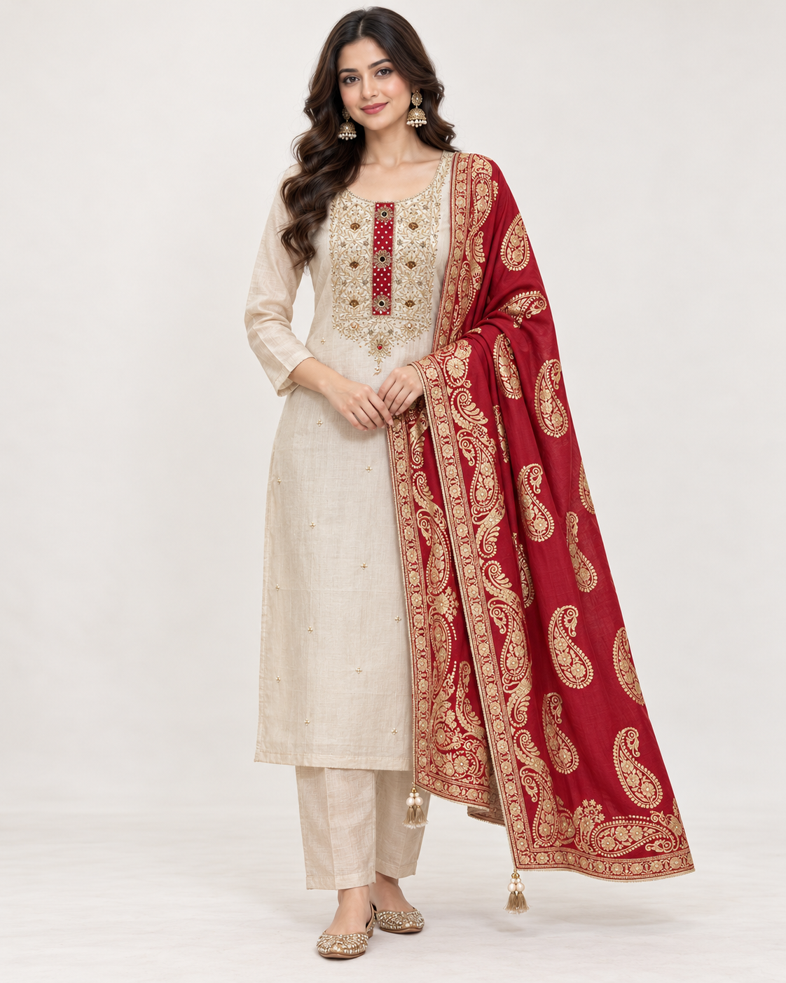 Fawn Tissue Silk Unstitched Suit Set for Women