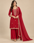 Red Crushed Tissue Embroidered Salwar Kurta Dupatta Set