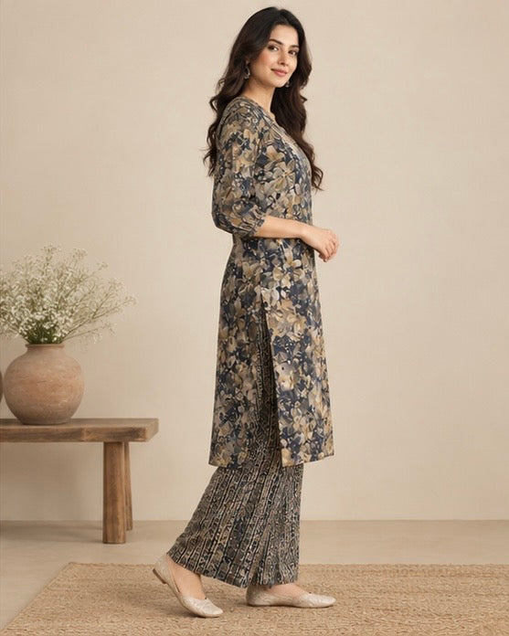 Floral Printed Silk Blend Kurta Pant Set for Women