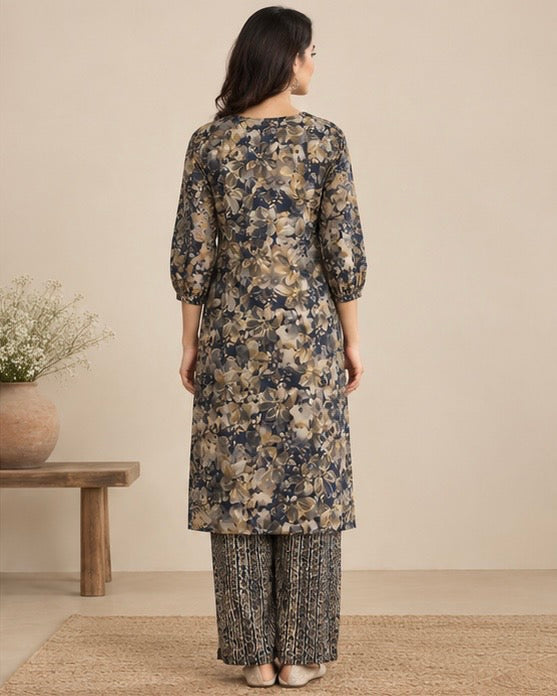 Floral Printed Silk Blend Kurta Pant Set for Women