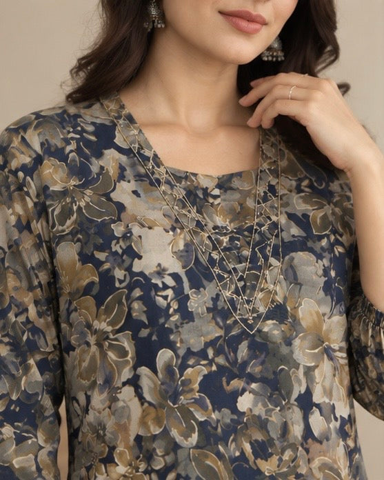 Floral Printed Silk Blend Kurta Pant Set for Women