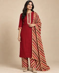 Rust Printed Cotton Blend Straight Kurta Set with Dupatta
