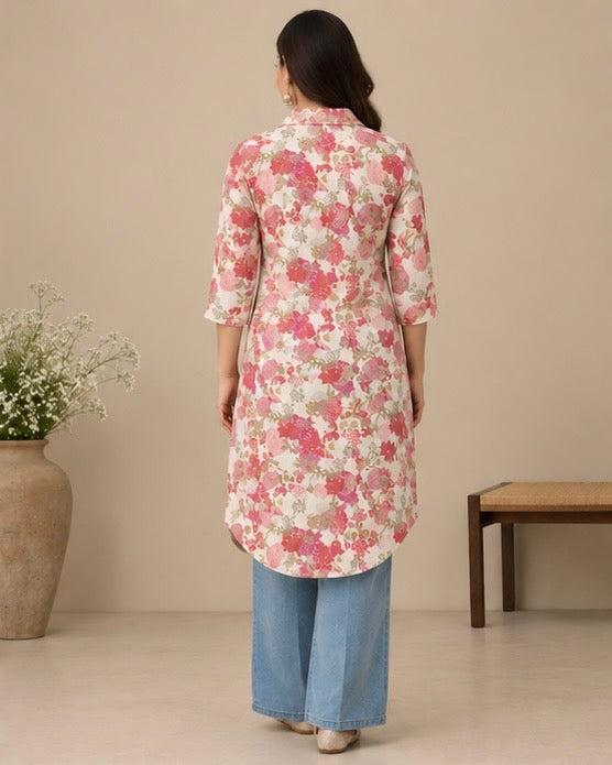 Multicolor Floral Printed Silk Blend Kurta