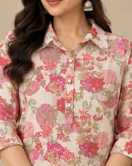 Multicolor Floral Printed Silk Blend Kurta