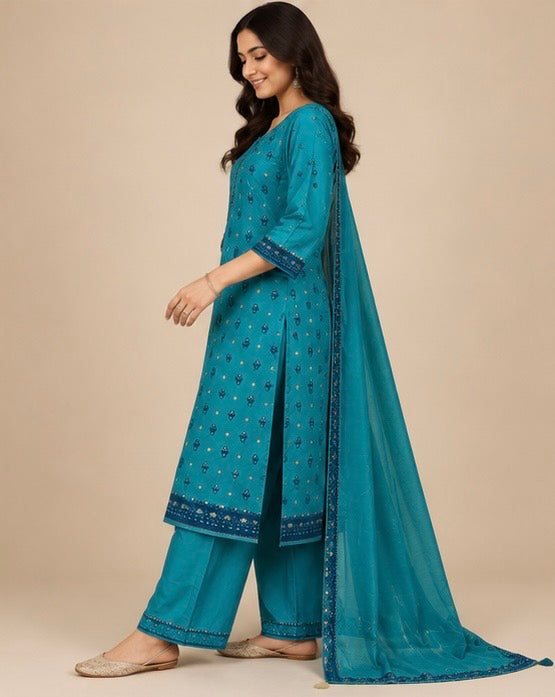 Printed Silk Blend Salwar Suit Set for Women