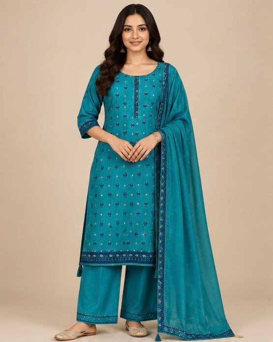 Printed Silk Blend Salwar Suit Set for Women