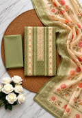 Olive Green Chanderi Silk Unstitched Dress Material with Floral Printed Dupatta