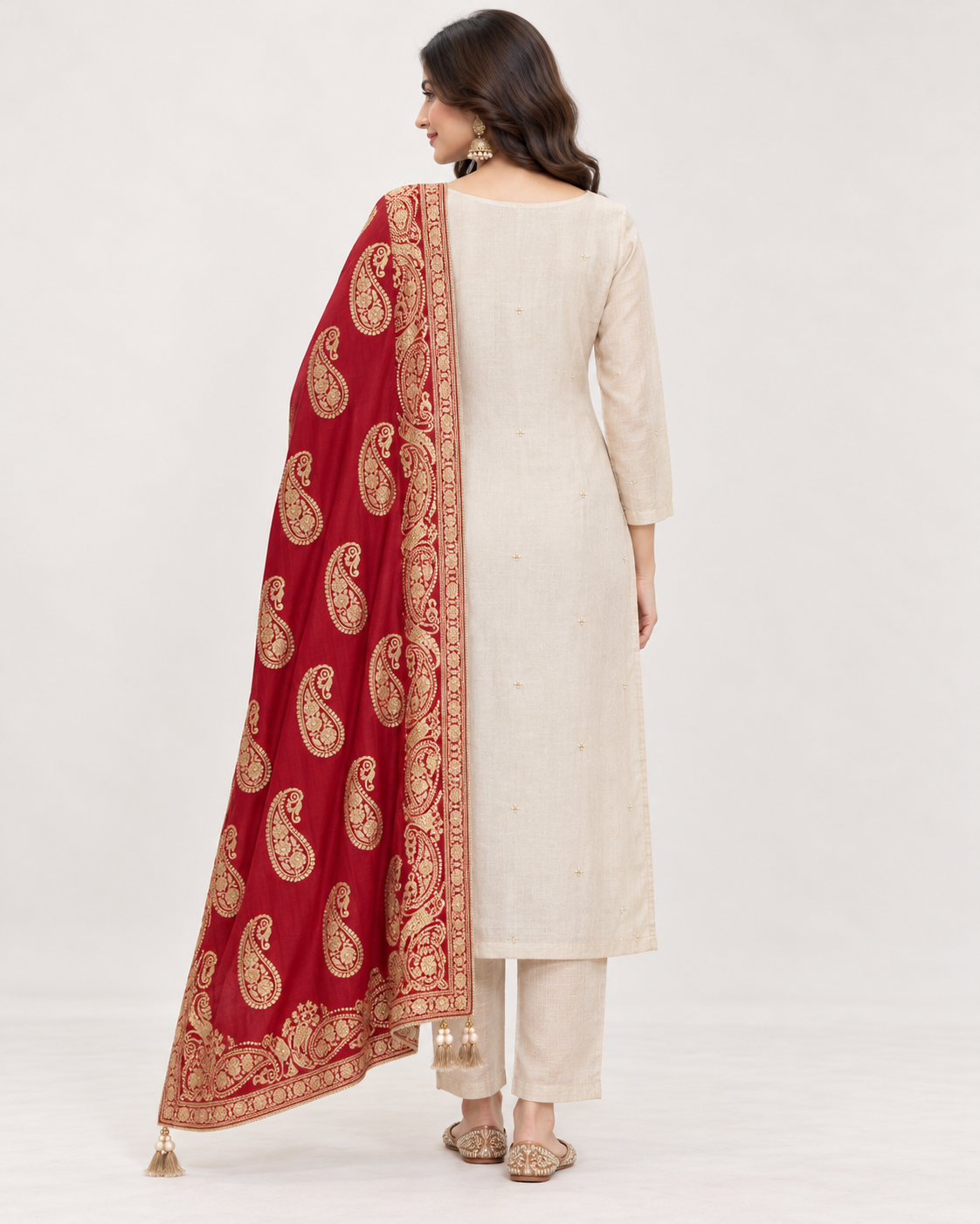 Fawn Tissue Silk Unstitched Suit Set for Women