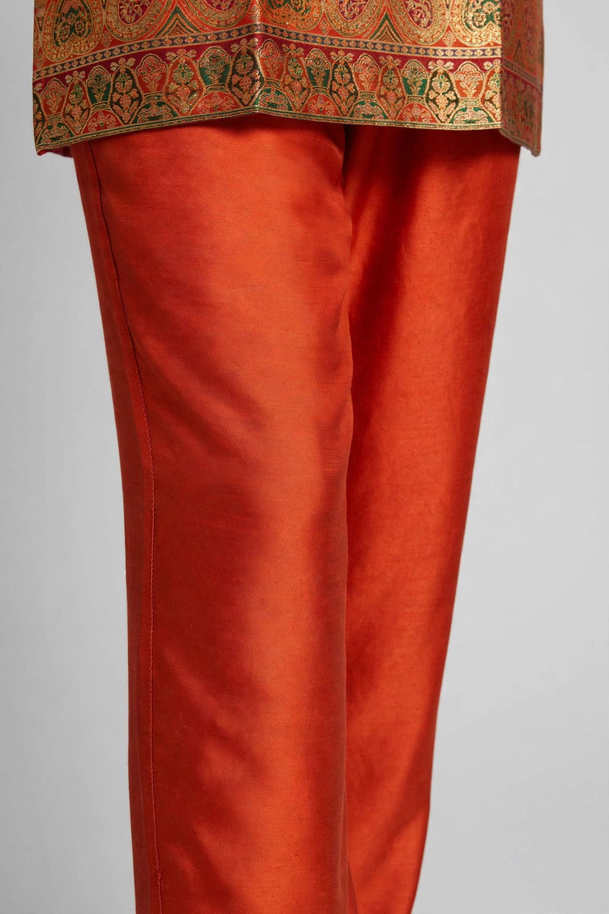 Orange Dola Silk Embroidered Salwar Suit Set